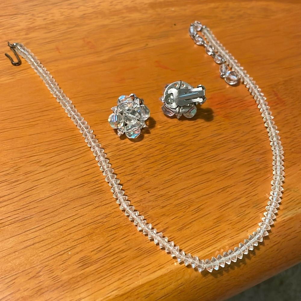 Vintage Glass Beaded Choker Necklace Earrings Set 7"